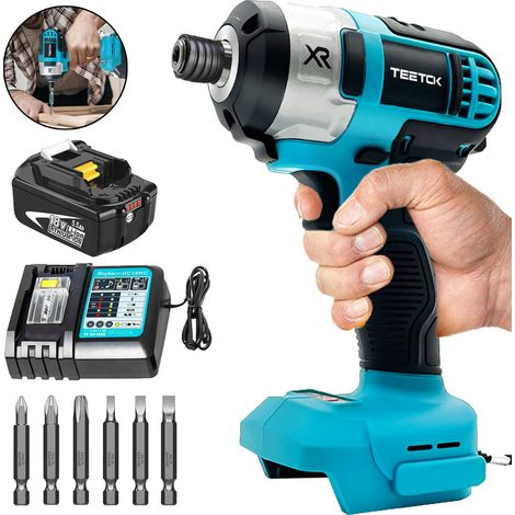 Tournevis à frapper, perceuse à percussion sans fil pour voiture, vitesse variable avec 6 embouts de tournevis + batterie 5,5 A + chargeur DC18RC, compatible avec batterie Makita