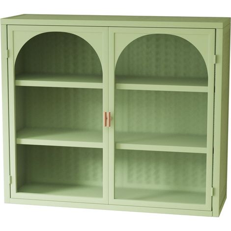 ELVMI Armadietto pensile con 2 Ante e 3 Ripiani di stoccaggio, ripiano rimovibile, per Bagno in Vetro e Metallo, Verde (1/5)