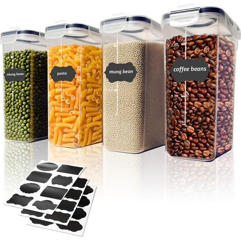 Boite Rangement Cuisine, 2.5L Boite Hermetique Alimentaire, 4 Boîtes Alimentaires Plastique Sans BPA avec Couvercles, Bocaux de Organisation avec 24 Étiquette pour Céréales Farine Aliments Secs (1/5)
