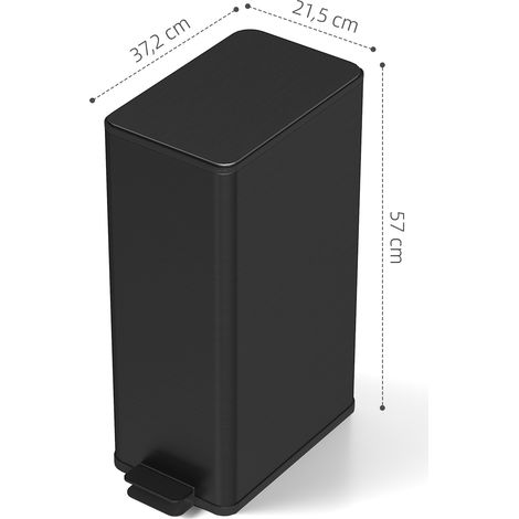 Poubelle de 20 L, couvercle à fermeture amortie, compartiment désodorisant, anti-traces de doigts, acier inoxydable, noire (1/5)