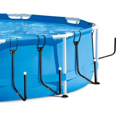 Lot de 4 Supports de Bâche de Piscine Solaire, Crochets de Rangement Réglables pour Garder La Couverture Solaire Hors du Sol, Tube en Fer en Forme de U pour Piscines Hors Sol Encadrées Noir