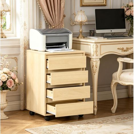 Archivador móvil de MDF con 4 cajones y ruedas 46 x 40 x 65 cm madera natural OKWISH (1/5)