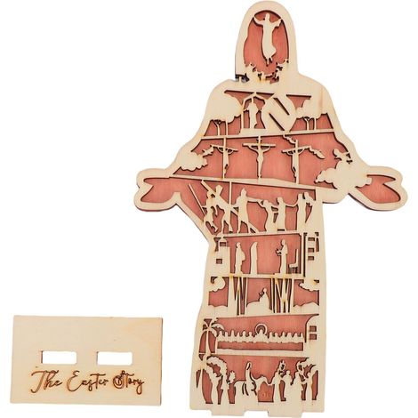 Décoration de table religieuse en bois représentant une scène de la Nativité de Pâques, idéale pour les pendaisons de crémaillère, les anniversaires et les fêtes. (1/5)