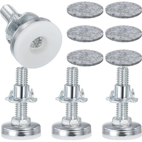 4 Pièces Pied Reglable pour Meuble, M10 × 38 mm, Argent et Blanc - Pieds à Vis Réglables, Pieds se Nivellement avec Écrous à Griffes et Patin en Feutre, pour Maison, Bureau, Restaurant (1/5)