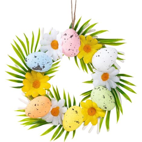 Guirlande De Couronne En Mousse En Forme D Oeufs - 18 X 18 X 4 Cm - Vert - Décoration De Pâques Et De Printemps - 1 Pièce (1/5)