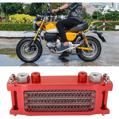 (À vendre avec le produit SKU1618220433111) Kit refroidisseur d'huile universel 4 rangées en aluminium pour moto, avec petit cache latéral et support en L, compatible avec Honda Monkey 50-110 cm³, rou (1/5)