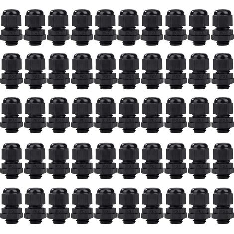 Nylon-Kabelverschraubungen, verstellbar, wasserdicht, PG7-Kabelverbinder für Haus, Garten, Außenbeleuchtung, 3,5–6,5 mm Kabel, schwarz, 50 Stück