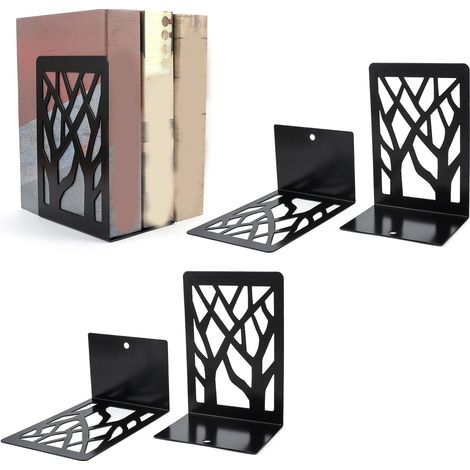 Lot de 4 serre-livres décoratifs en fer robuste, hauts et résistants, pour le bureau, l'école ou la maison (cadeaux en noir). (1/5)