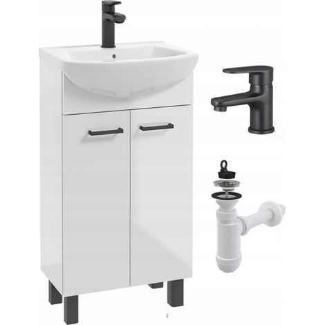Waschtischunterschrank – 45 cm – Hochglanzweiß – Freistehend – Badezimmermöbel