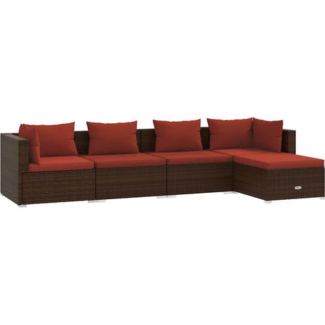 Salon de jardin 5 pcs Contemporain, Ensemble repas de jardin, avec coussins Résine tressée Marron OIB2708E (1/5)
