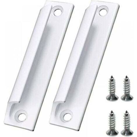 SABIR Jeu de 2 poignées de portes coulissantes blanches Poignées de fenêtre avec vis (1/4)
