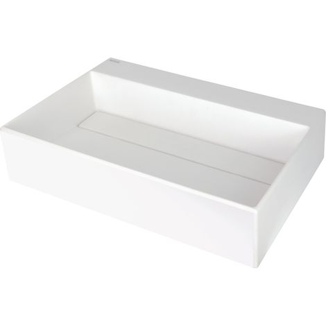 Aufsatzwaschbecken Weiß eckig 60 cm Granitoptik ohne Überlauf "Correo" (1/4)