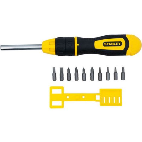 Schraubendreher mit Schnellwechsel-Bithalter – 10 Bits – Standard – Phillips – Torx – Pozi – Sechskant – STANLEY, 0-68-010