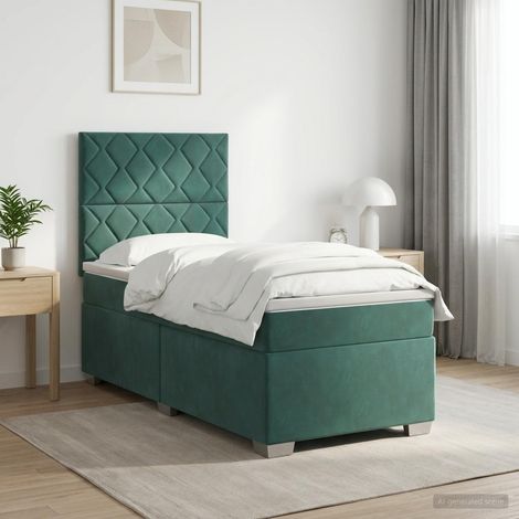 vidaXL Cama box spring con colchón Verde oscuro 100 x 200 cm (1/5)