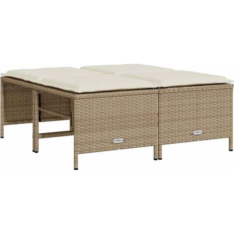 Bancs de jardin avec coussins, lot de 4, en résine tissée beige (1/5)