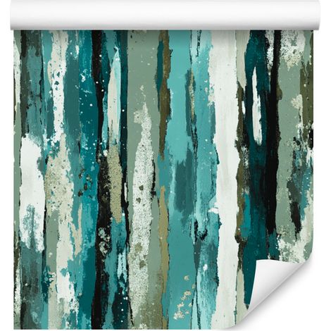 Papier peint à motifs de coups de pinceau turquoise et vert 50x1000 cm (1/5)