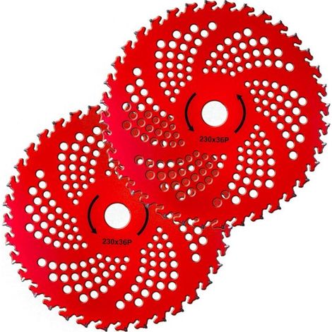 Lame de débroussailleuse en alliage rouge, 9 pouces / 230 mm, 36 dents (à pointes en carbure) – lame pour le débroussaillage et l'élagage, adaptée aux débroussailleuses latérales et à dos. (1/2)