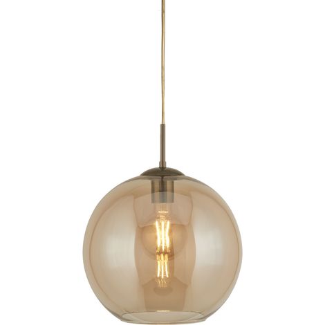 Suspension ronde 1 flamme Balls (diamètre 25 cm), verre ambre, laiton antique (1/4)