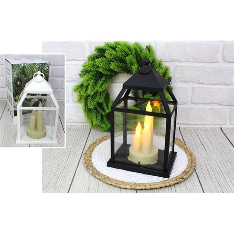Farol LED de vidrio y plástico con tres velas, 25 x 15 cm  AE-7294