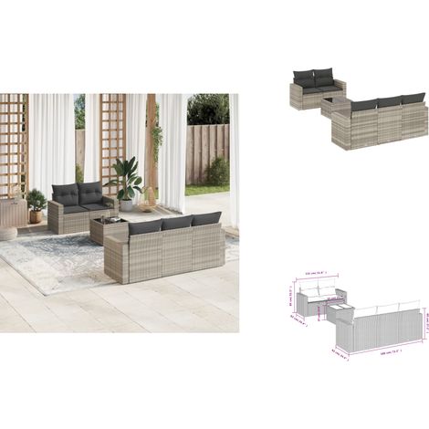 6-tlg. Garten-Sofagarnitur mit Kissen Hellgrau Poly Rattan - Gartensorte - Gartenmöbelset - PE-Rattan Möbel - Outdoor Sofa - Lounge Set (1/3)