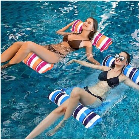 Lot de 2 flotteurs gonflables pour piscine, jouets pour adultes, accessoires de piscine gonflables 4 en 1, hamac de piscine (bleu et rose) (1/4)