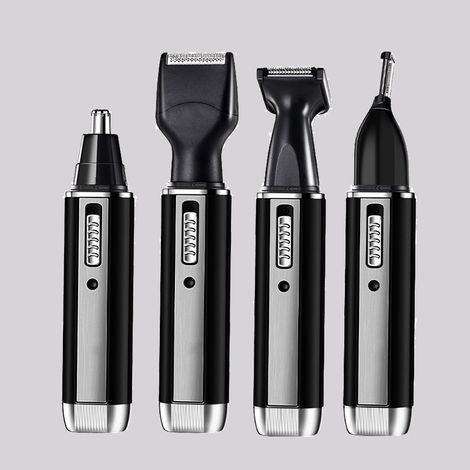 Tondeuse multifonction 4-en-1 rechargeable pour homme, pour nez, oreilles, sourcils et barbe, imperméable, noir-argenté