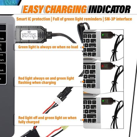 2 pièces 7.4V USB Chargeur Câble RC avec Connecteur SM-4P Plug pour 2S 7.4V LiPo Batterie, Compatible avec Voiture RC, Bateau RC, Drone RC, Avions RC et Autres Jouets Télécommandés (1/2)