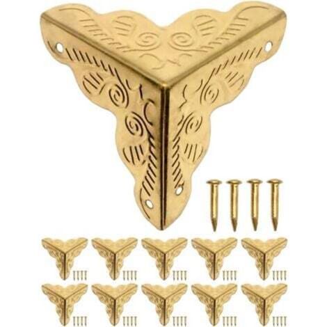 Set of 30 vintage decorative corner protectors for metal boxes, with 120 nails (gold) (1/5)