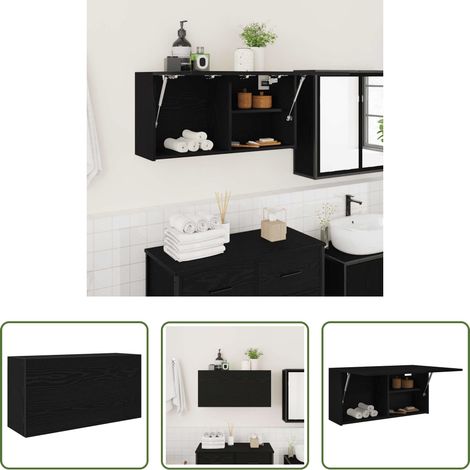 Bois d'ingénierie - Armoire murale de bain noir 80x25x40 cm bois d'ingénierie (1/5)