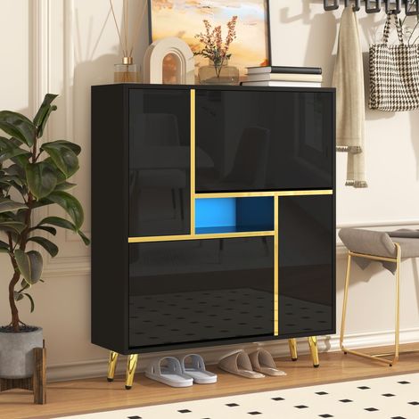 Meuble à chaussures noir moderne 80x25x96 cm avec LED multicolore – armoire à chaussures design (1/5)