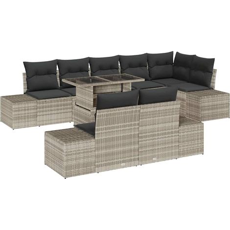 Garden Sofa Set 9 pcs Light Grey Poly Rattan vidaXL (1/5)