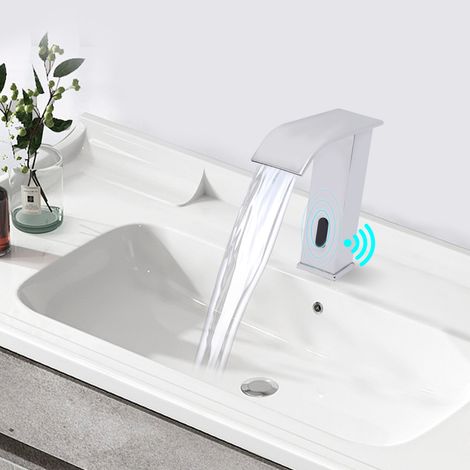 Automatischer Sensor Berührungsloser Wasserhahn Square Body Waschbecken Automatik Bad Wasserhahn Touchless Infrarot Wasserfall Waschtischarmatur (1/5)