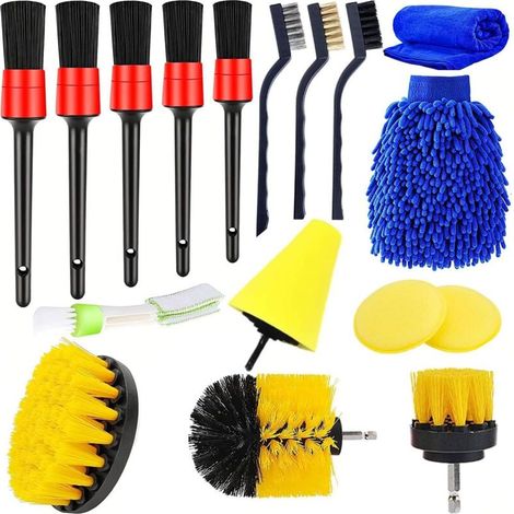 Lot de 17 brosses de Nettoyage de Voiture avec Brosse de Nettoyage de Voiture + brosses de Nettoyage de Voiture pour l'intérieur, l'extérieur, Les Roues (1/5)
