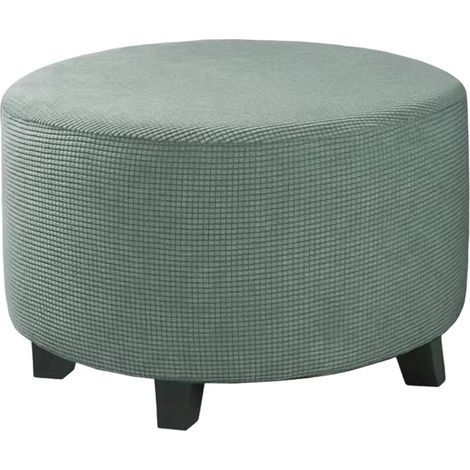 JSSEVN - Round Jacquard Stretch Pouf Cover, Foldable and Washable with Elasticated Edge, Fits poufs 60-73 cm in diameter. Green (1/4)