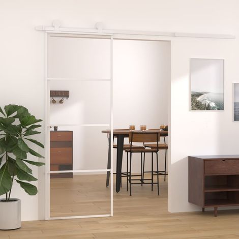 Porte coulissante,Porte glissante pour l'Intérieure Verre ESG et aluminium 76x205 cm Blanc VDVM315863 (1/5)