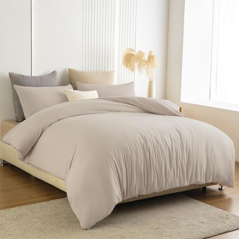 Parure de lit 180x200 Beige - en Microfibre Sans Repasse (1/5)