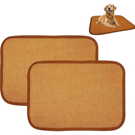 Lot de 2 tapis rafraîchissants pour chats et chiens en rotin. Convient aux chats, chiots, lapins et rongeurs. Pour cage et intérieur. Couleur : marron. Dimensions : 35 x 50 cm. (1/5)