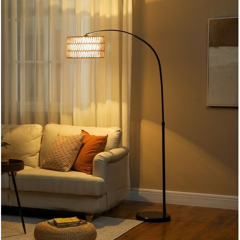 Lampadaire arqué noir, hauteur réglable 144-175 cm, interrupteur au pied, E27 DESVIAE (1/5)