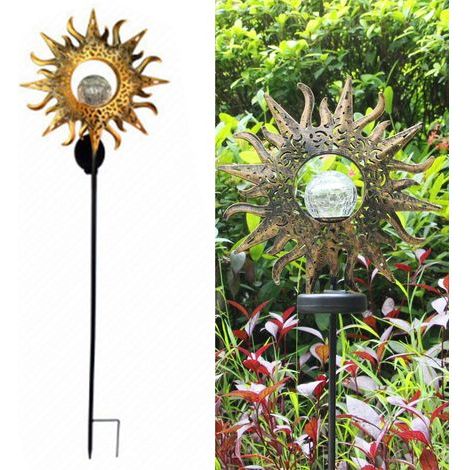 Solarlampe – Glaskugel mit Rissmuster – Metallstab – IP44 wasserdicht – Garten, Terrasse, Rasen, Einfahrt – Warmweiß – 1 Stück (1/5)