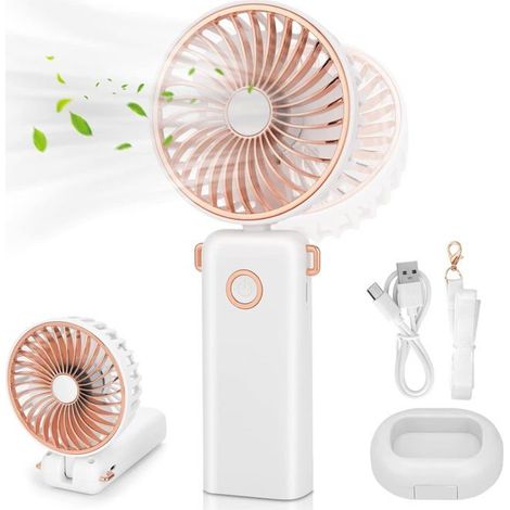 Ventilateur portable, chargement USB, 3 vitesses, avec support pour téléphone (1/5)