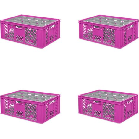 BRB 4x Gläserkiste 600x400 mm für 15 Gläser bis 205 mm Höhe/Durchmesser 109 mm, pink