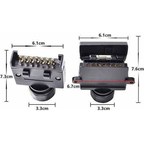 Connecteur plat étanche 7 broches mâle et femelle 12 V pour remorques, camions, caravanes et camping-cars, embout à visser. (1/3)