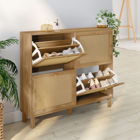 HANAE Mueble zapatero vintage 4 puertas 20 pares efecto caña natural (1/5)