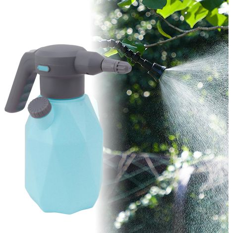 Aspersor eléctrico recargable de 2 litros para hogar y jardín, aspersor automático multifuncional, azul con cabezal universal. (1/5)