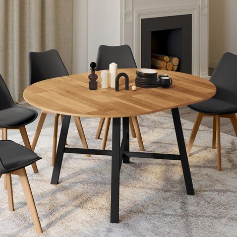 MADELEINE mesa de comedor redonda extensible 4-6 personas madera y metal negro 110 - 150 cm