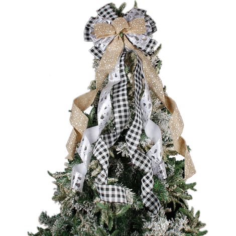 Kreative, handgefertigte Weihnachtsbaumspitze mit Schleife und 6 Bändern für die Weihnachtsdekoration im Baumstil (1/2)