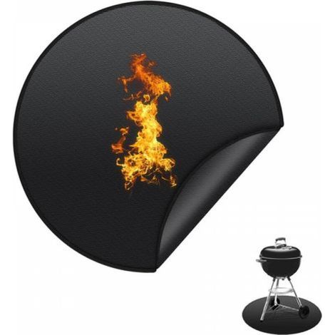 Tapis de barbecue ignifuge, protection de sol pour barbecue en plein air, camping, rond, 61 cm – Noir (1/4)