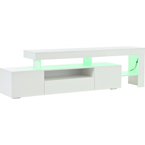 Weiße TV-Kommode mit LED 192x37x53 cm Hochglanzfront 3 Türen für TVs bis 85 Zoll MODENUIT (1/5)