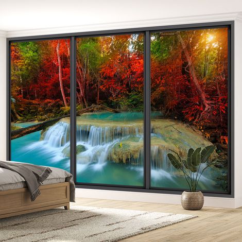 Papier peint panoramique Trompe l'oeil baie vitrée - Cascades - 195 cm x 117 cm (1/5)