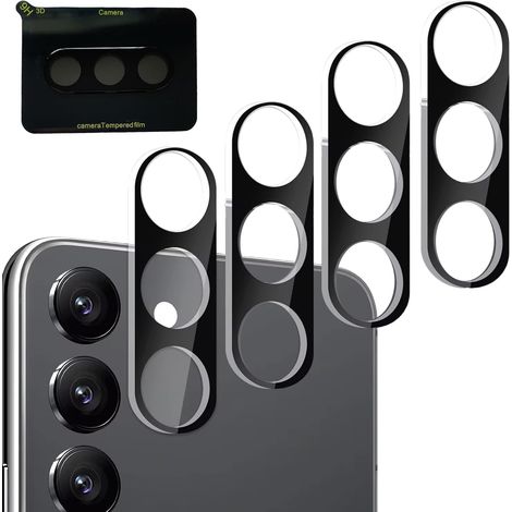 Paquete de 4 protectores de cámara para Samsung Galaxy S23/S23+ Plus, vidrio templado, protector de cámara trasera de alta dureza 9H, protector de cámara HD antiarañazos, color negro.